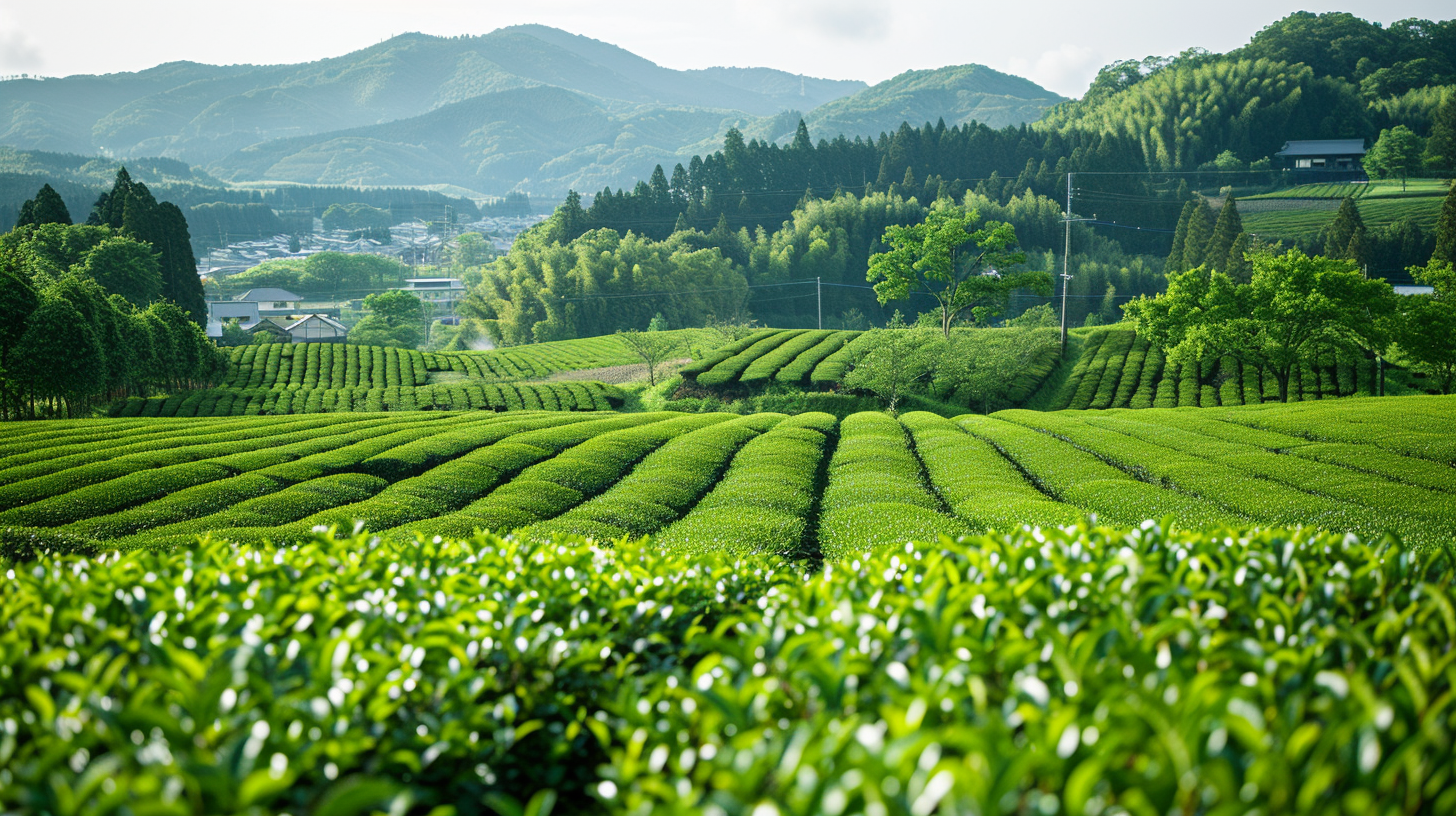 美しい茶畑と京都の風景