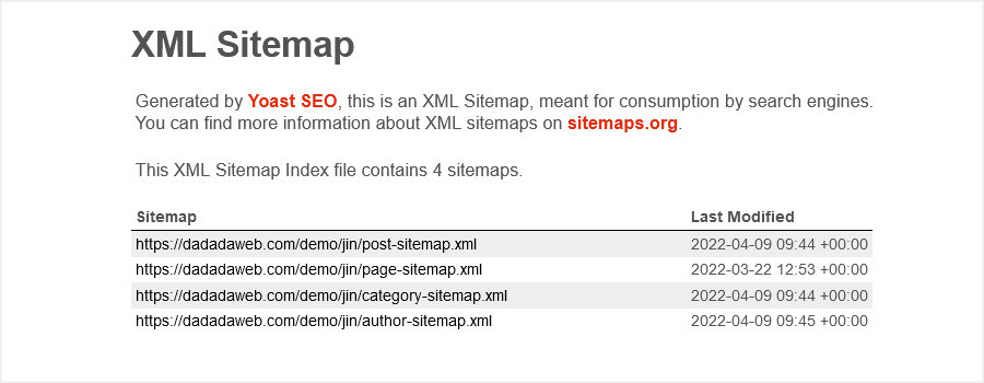 「Yoast SEO」のXMLサイトマップの表示