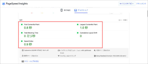 PageSpeed Insightsでの検証結果