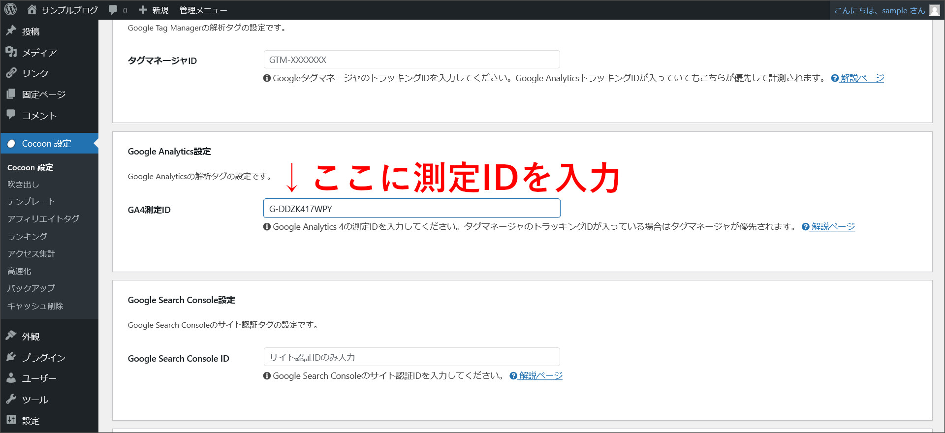 Cocoonのアクセス解析設定