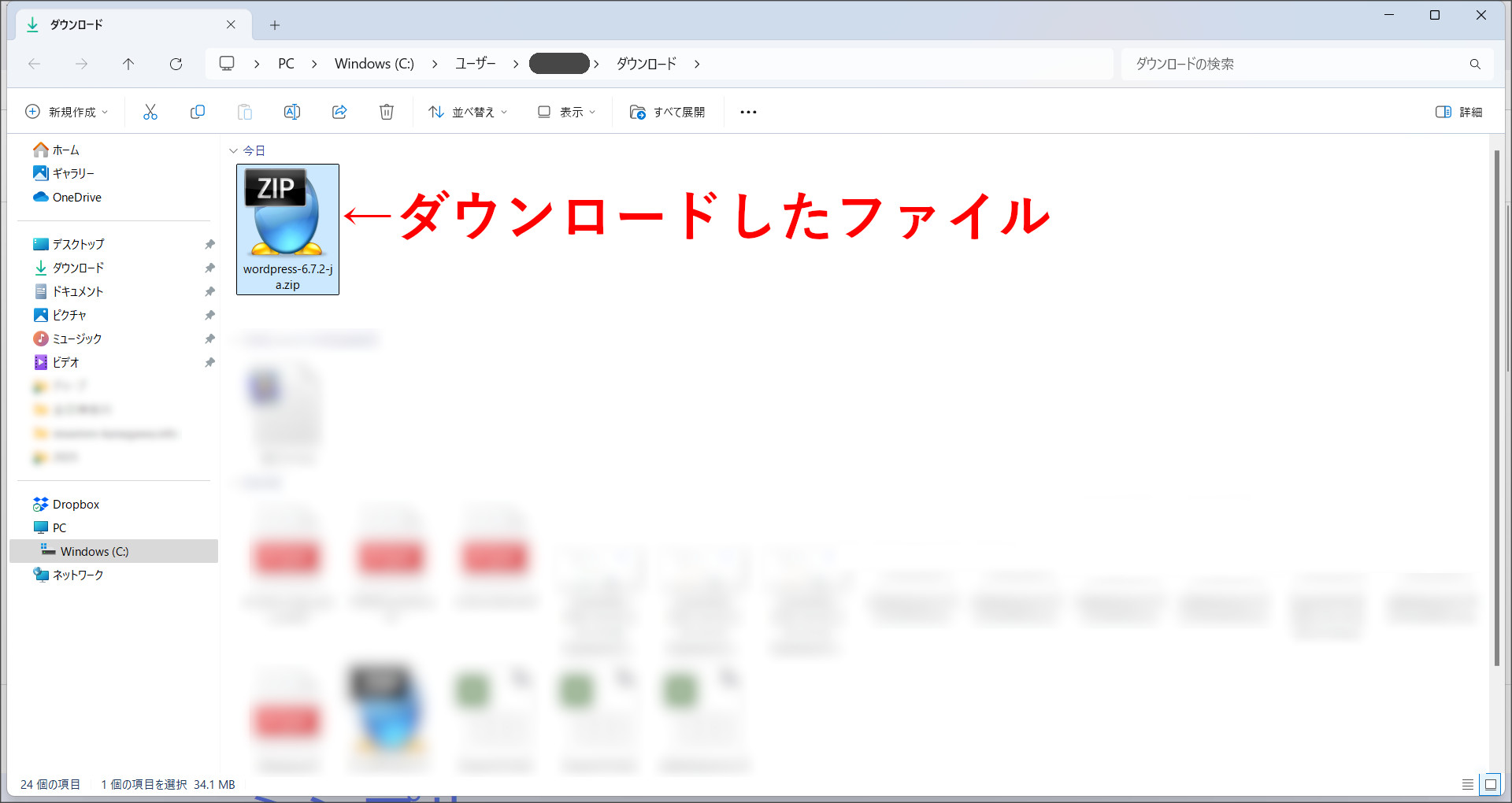 ダウンロードしたインストールファイル