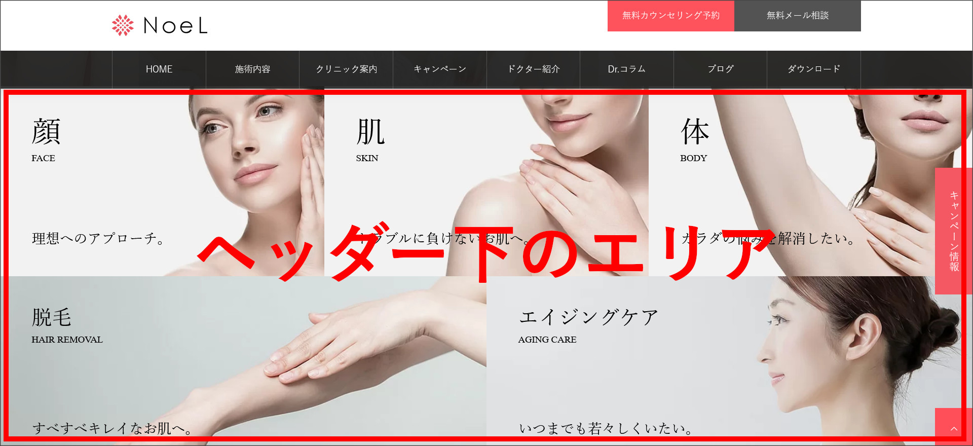 NOELのヘッダー下エリア
