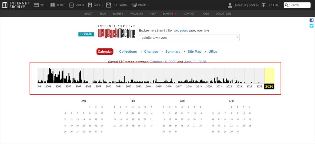 Wayback Machineの検索結果